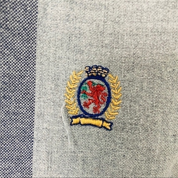 Men shirt Tommy Hilfiger Shirt button down long sleeve gray maroon cotton Large - Picture 4 of 10